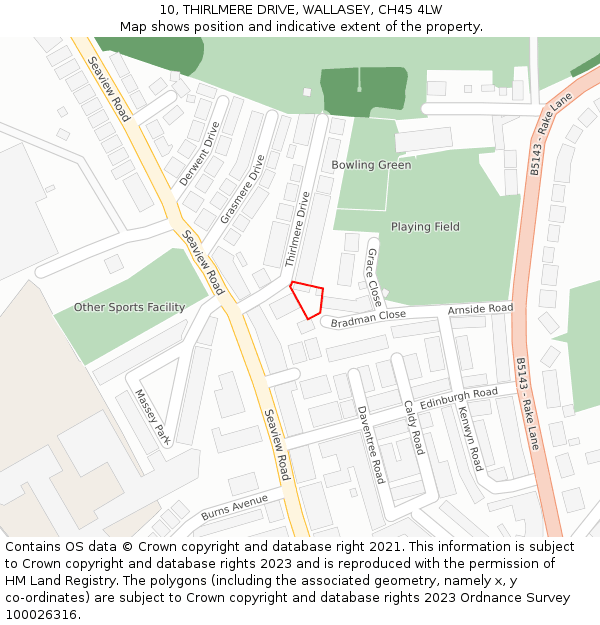 10, THIRLMERE DRIVE, WALLASEY, CH45 4LW: Location map and indicative extent of plot