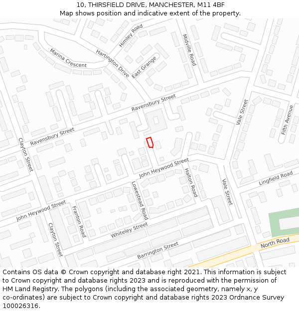 10, THIRSFIELD DRIVE, MANCHESTER, M11 4BF: Location map and indicative extent of plot