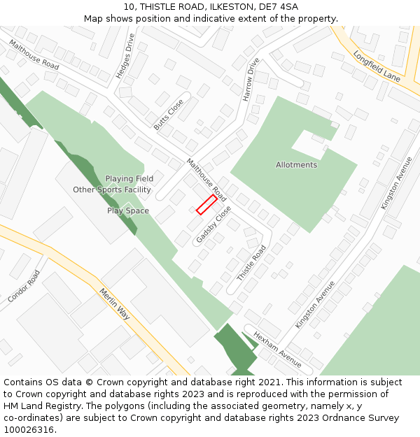 10, THISTLE ROAD, ILKESTON, DE7 4SA: Location map and indicative extent of plot