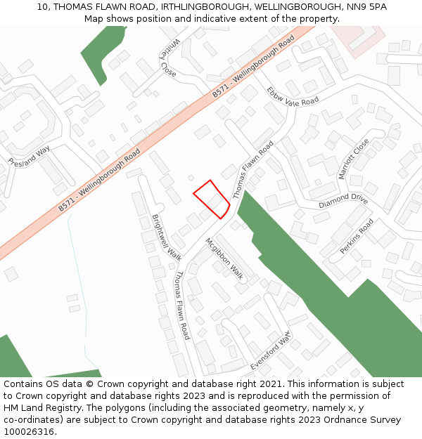 10, THOMAS FLAWN ROAD, IRTHLINGBOROUGH, WELLINGBOROUGH, NN9 5PA: Location map and indicative extent of plot