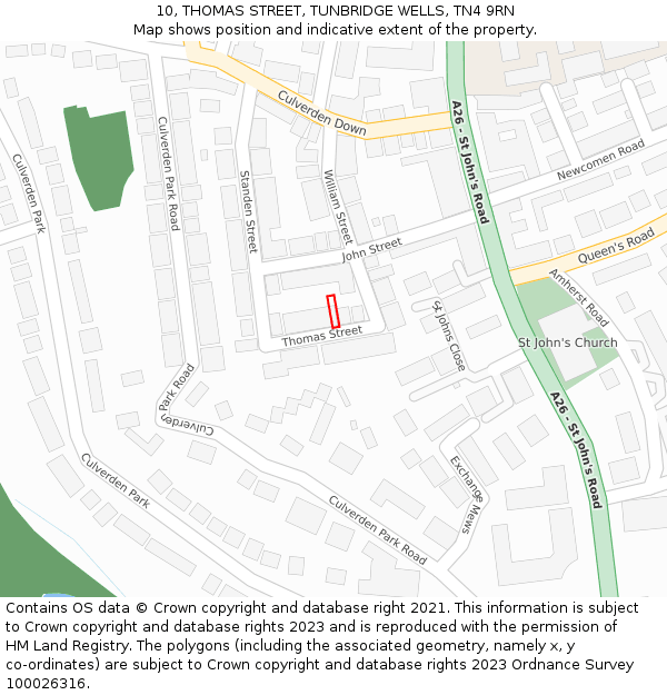 10, THOMAS STREET, TUNBRIDGE WELLS, TN4 9RN: Location map and indicative extent of plot