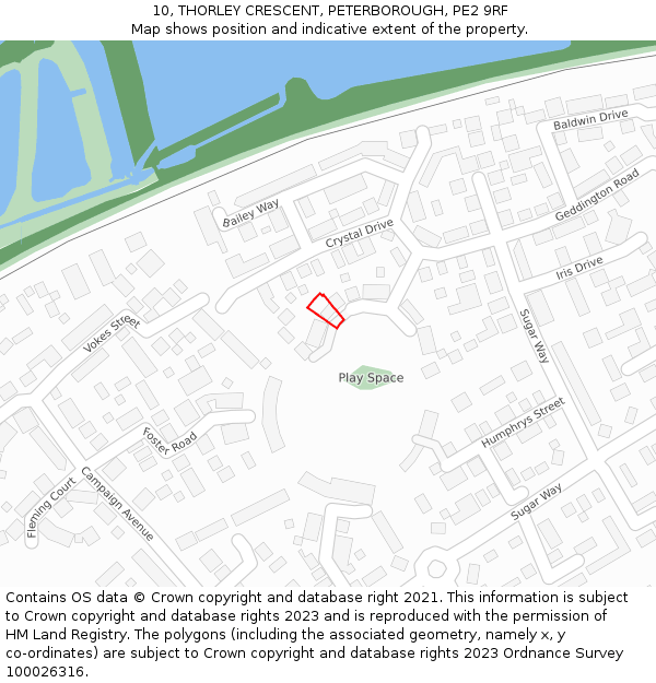 10, THORLEY CRESCENT, PETERBOROUGH, PE2 9RF: Location map and indicative extent of plot