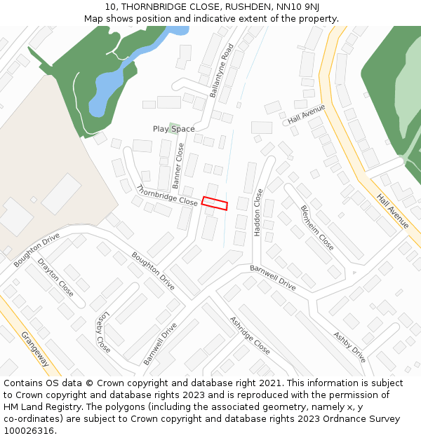 10, THORNBRIDGE CLOSE, RUSHDEN, NN10 9NJ: Location map and indicative extent of plot