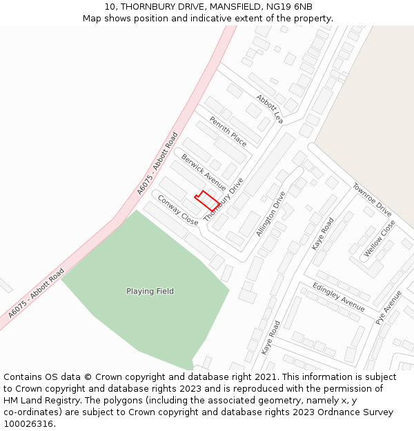 10, THORNBURY DRIVE, MANSFIELD, NG19 6NB: Location map and indicative extent of plot