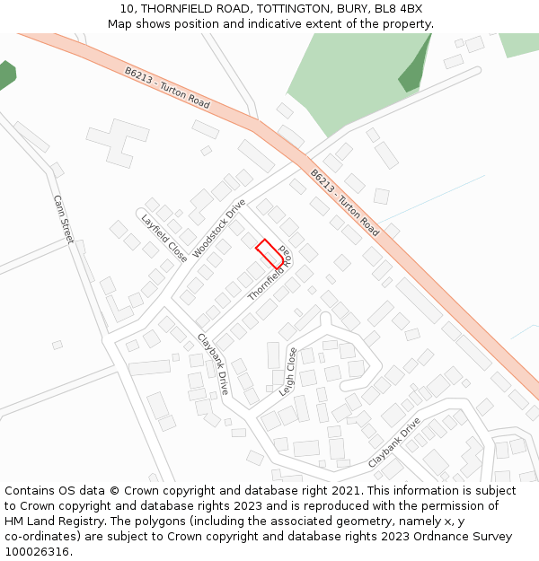 10, THORNFIELD ROAD, TOTTINGTON, BURY, BL8 4BX: Location map and indicative extent of plot