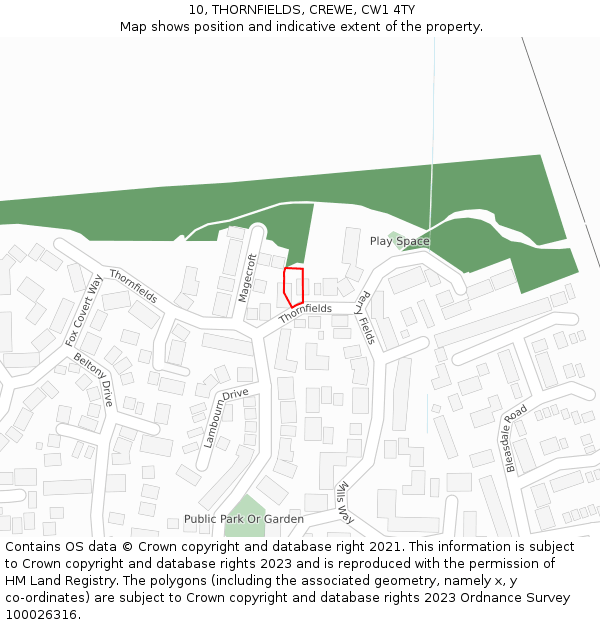 10, THORNFIELDS, CREWE, CW1 4TY: Location map and indicative extent of plot