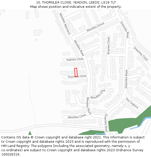 10, THORNLEA CLOSE, YEADON, LEEDS, LS19 7LT: Location map and indicative extent of plot