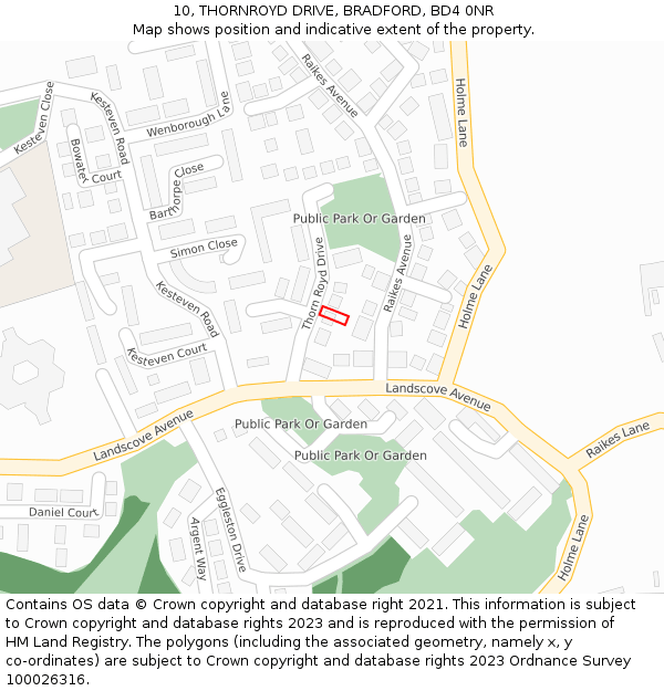 10, THORNROYD DRIVE, BRADFORD, BD4 0NR: Location map and indicative extent of plot