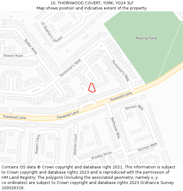 10, THORNWOOD COVERT, YORK, YO24 3LF: Location map and indicative extent of plot
