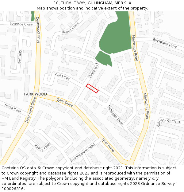 10, THRALE WAY, GILLINGHAM, ME8 9LX: Location map and indicative extent of plot