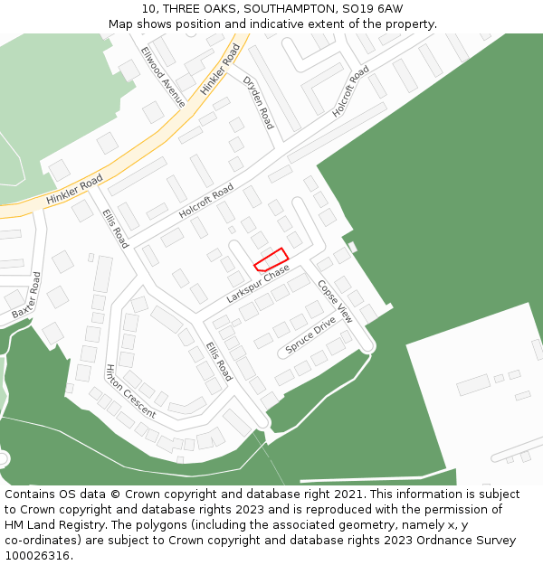 10, THREE OAKS, SOUTHAMPTON, SO19 6AW: Location map and indicative extent of plot