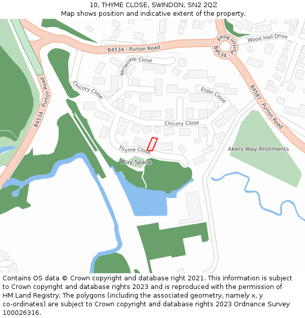 10, THYME CLOSE, SWINDON, SN2 2QZ: Location map and indicative extent of plot