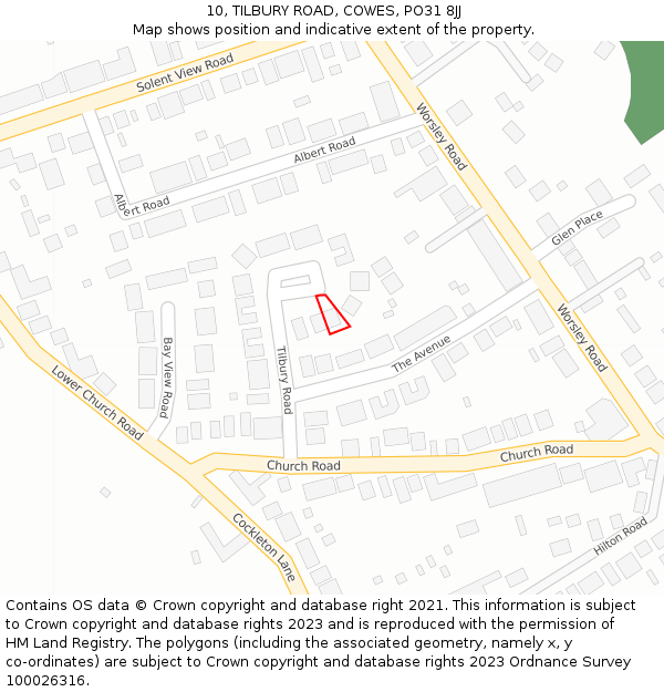 10, TILBURY ROAD, COWES, PO31 8JJ: Location map and indicative extent of plot