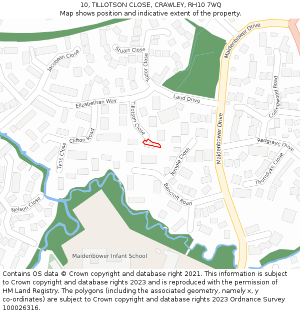 10, TILLOTSON CLOSE, CRAWLEY, RH10 7WQ: Location map and indicative extent of plot