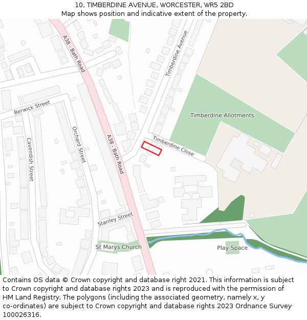 10, TIMBERDINE AVENUE, WORCESTER, WR5 2BD: Location map and indicative extent of plot