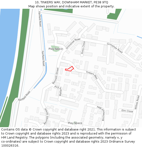10, TINKERS WAY, DOWNHAM MARKET, PE38 9TQ: Location map and indicative extent of plot