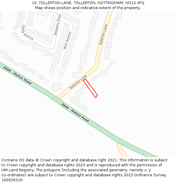 10, TOLLERTON LANE, TOLLERTON, NOTTINGHAM, NG12 4FQ: Location map and indicative extent of plot