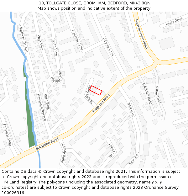 10, TOLLGATE CLOSE, BROMHAM, BEDFORD, MK43 8QN: Location map and indicative extent of plot