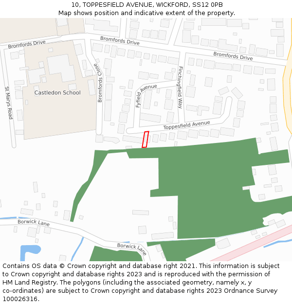 10, TOPPESFIELD AVENUE, WICKFORD, SS12 0PB: Location map and indicative extent of plot