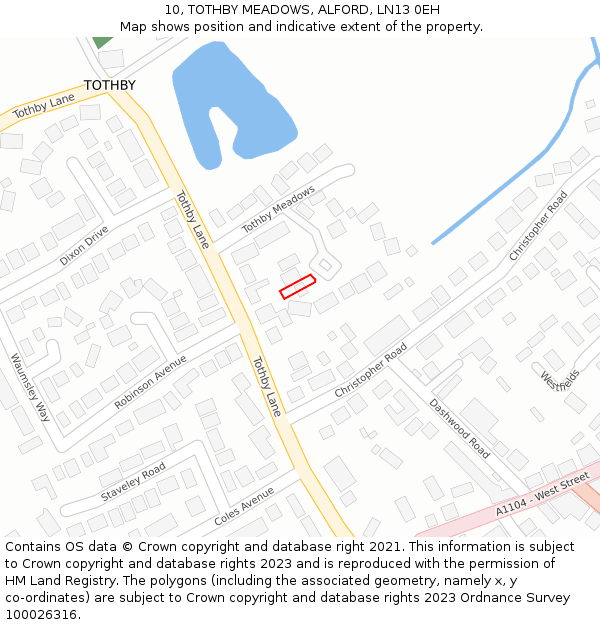 10, TOTHBY MEADOWS, ALFORD, LN13 0EH: Location map and indicative extent of plot