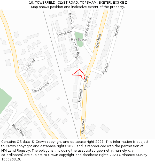 10, TOWERFIELD, CLYST ROAD, TOPSHAM, EXETER, EX3 0BZ: Location map and indicative extent of plot