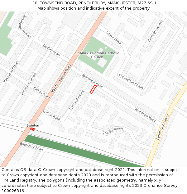 10, TOWNSEND ROAD, PENDLEBURY, MANCHESTER, M27 6SH: Location map and indicative extent of plot