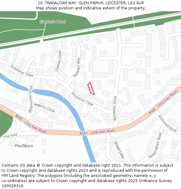 10, TRAFALGAR WAY, GLEN PARVA, LEICESTER, LE2 9UP: Location map and indicative extent of plot