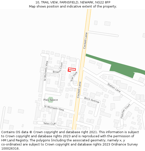 10, TRAIL VIEW, FARNSFIELD, NEWARK, NG22 8FP: Location map and indicative extent of plot