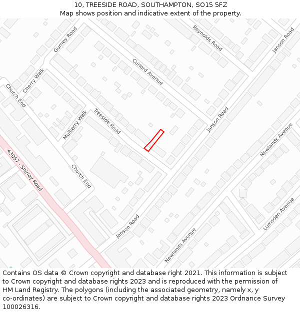 10, TREESIDE ROAD, SOUTHAMPTON, SO15 5FZ: Location map and indicative extent of plot