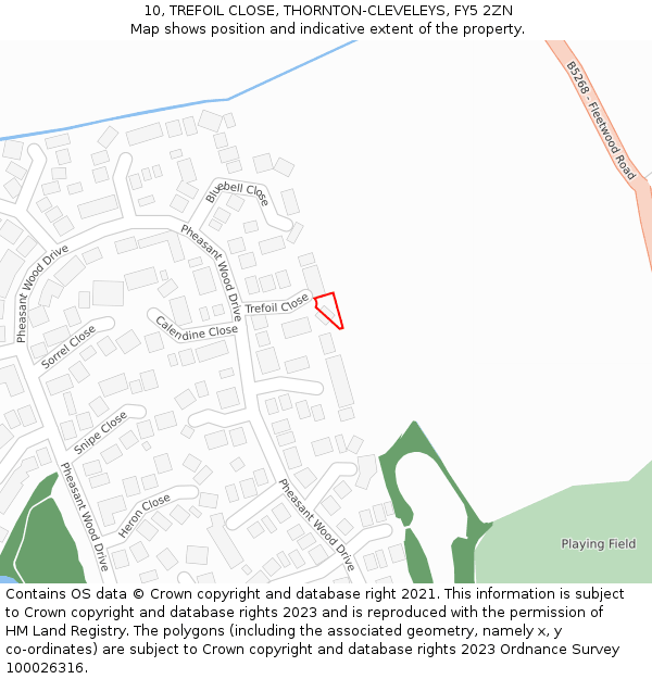 10, TREFOIL CLOSE, THORNTON-CLEVELEYS, FY5 2ZN: Location map and indicative extent of plot
