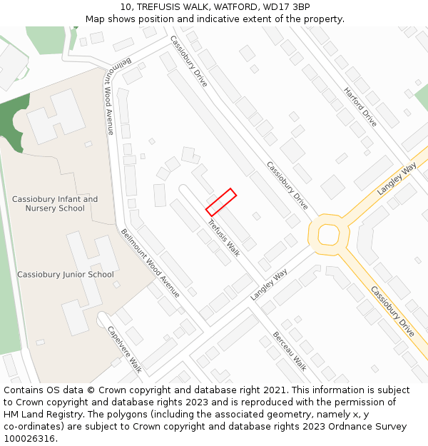10, TREFUSIS WALK, WATFORD, WD17 3BP: Location map and indicative extent of plot