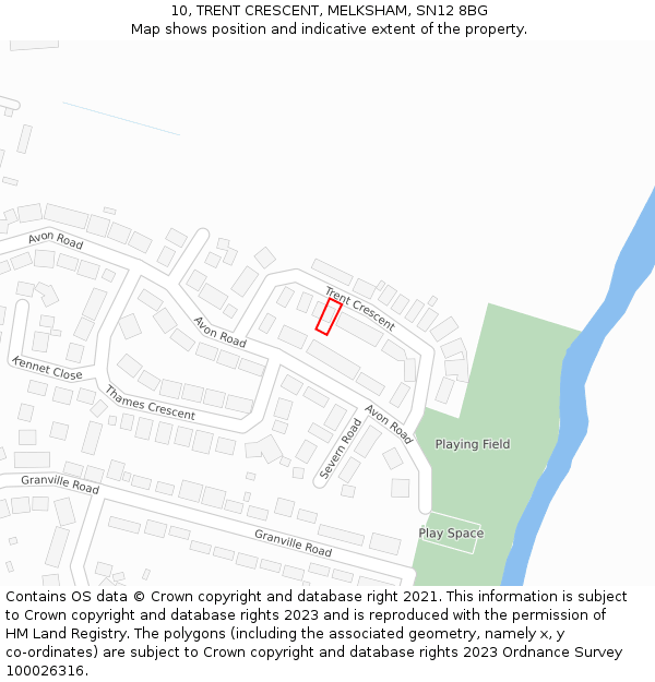 10, TRENT CRESCENT, MELKSHAM, SN12 8BG: Location map and indicative extent of plot
