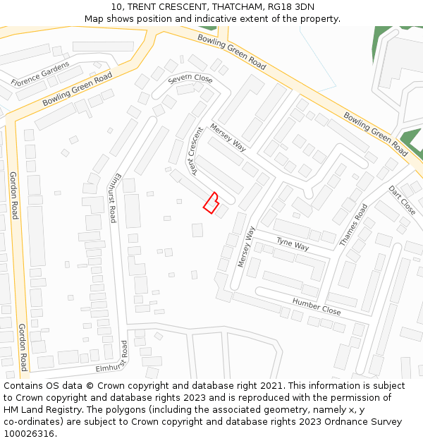 10, TRENT CRESCENT, THATCHAM, RG18 3DN: Location map and indicative extent of plot