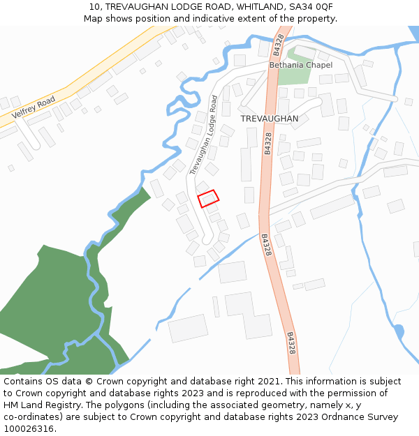 10, TREVAUGHAN LODGE ROAD, WHITLAND, SA34 0QF: Location map and indicative extent of plot