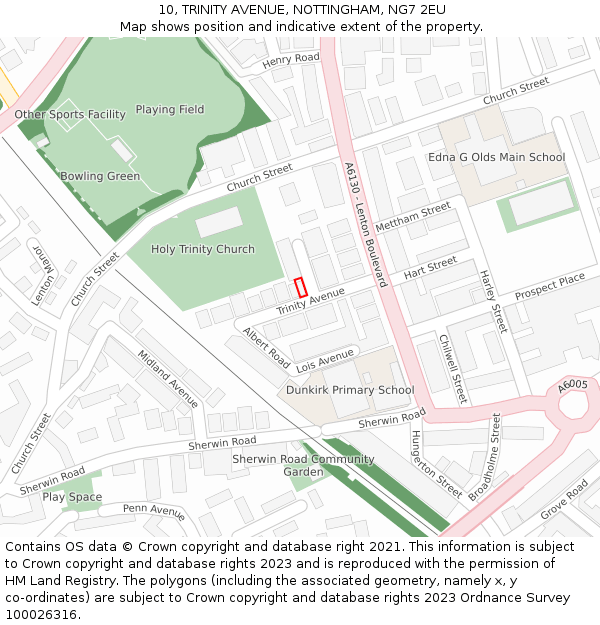 10, TRINITY AVENUE, NOTTINGHAM, NG7 2EU: Location map and indicative extent of plot