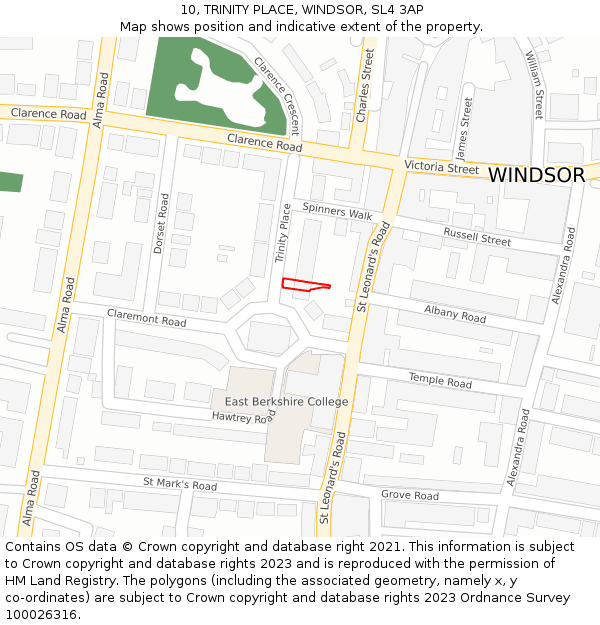 10, TRINITY PLACE, WINDSOR, SL4 3AP: Location map and indicative extent of plot