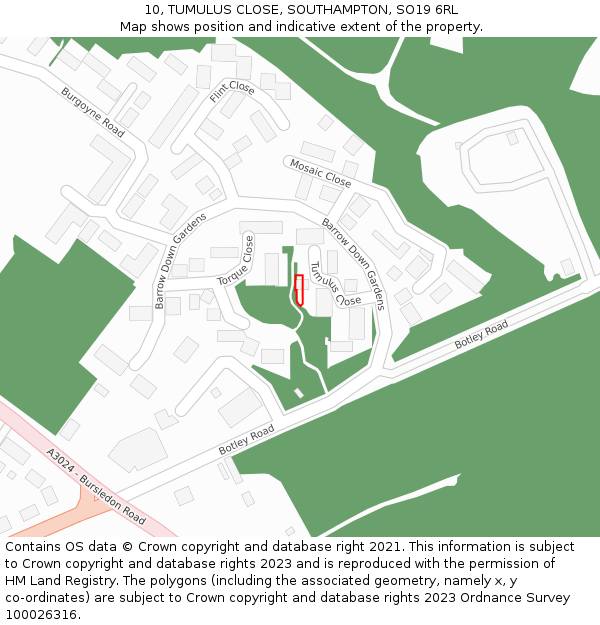 10, TUMULUS CLOSE, SOUTHAMPTON, SO19 6RL: Location map and indicative extent of plot