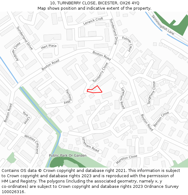 10, TURNBERRY CLOSE, BICESTER, OX26 4YQ: Location map and indicative extent of plot