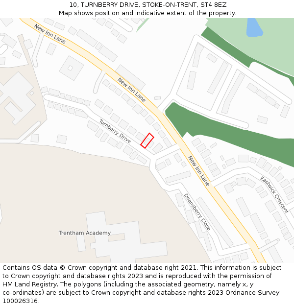 10, TURNBERRY DRIVE, STOKE-ON-TRENT, ST4 8EZ: Location map and indicative extent of plot