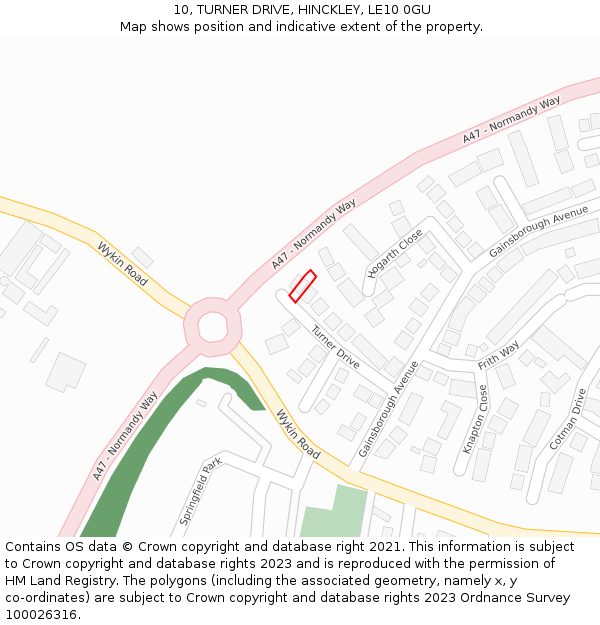 10, TURNER DRIVE, HINCKLEY, LE10 0GU: Location map and indicative extent of plot