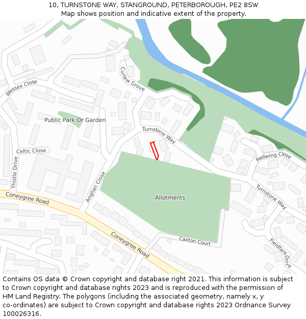 10, TURNSTONE WAY, STANGROUND, PETERBOROUGH, PE2 8SW: Location map and indicative extent of plot