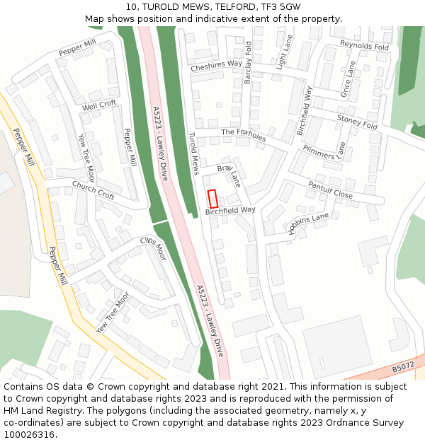 10, TUROLD MEWS, TELFORD, TF3 5GW: Location map and indicative extent of plot