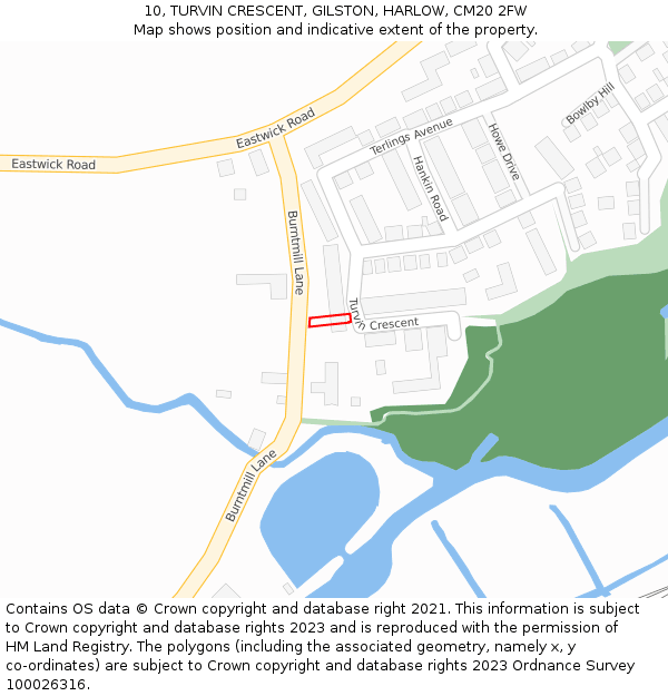 10, TURVIN CRESCENT, GILSTON, HARLOW, CM20 2FW: Location map and indicative extent of plot