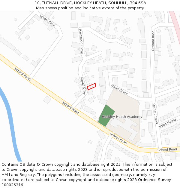 10, TUTNALL DRIVE, HOCKLEY HEATH, SOLIHULL, B94 6SA: Location map and indicative extent of plot