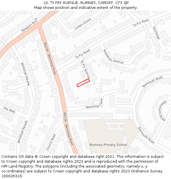 10, TY FRY AVENUE, RUMNEY, CARDIFF, CF3 3JP: Location map and indicative extent of plot