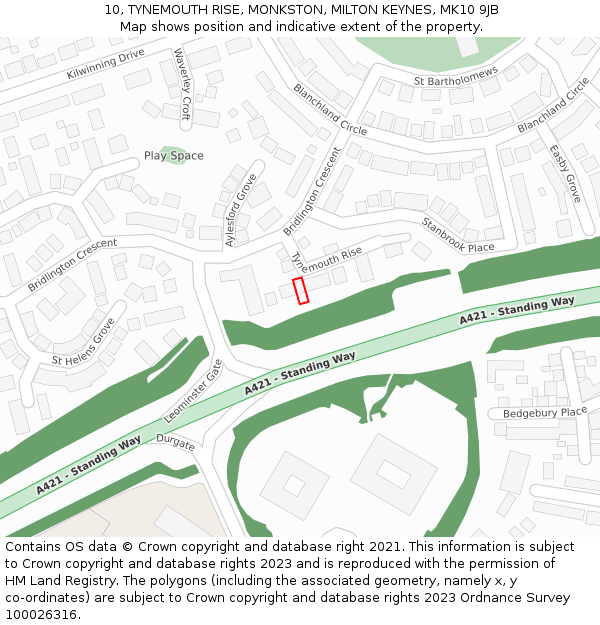 10, TYNEMOUTH RISE, MONKSTON, MILTON KEYNES, MK10 9JB: Location map and indicative extent of plot