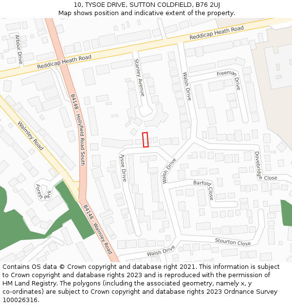 10, TYSOE DRIVE, SUTTON COLDFIELD, B76 2UJ: Location map and indicative extent of plot