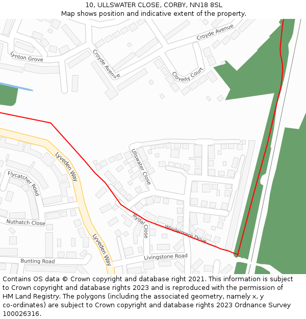 10, ULLSWATER CLOSE, CORBY, NN18 8SL: Location map and indicative extent of plot