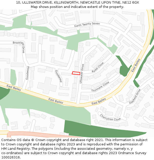10, ULLSWATER DRIVE, KILLINGWORTH, NEWCASTLE UPON TYNE, NE12 6GX: Location map and indicative extent of plot