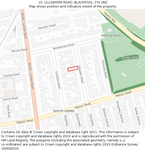 10, ULLSWATER ROAD, BLACKPOOL, FY4 2BZ: Location map and indicative extent of plot